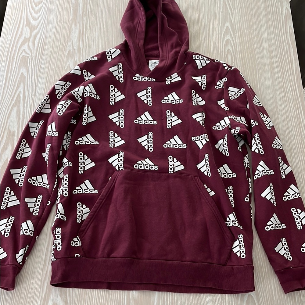 Adidas Burgundy and white Hooded Sweatshirt Bold Logo Design sz L large